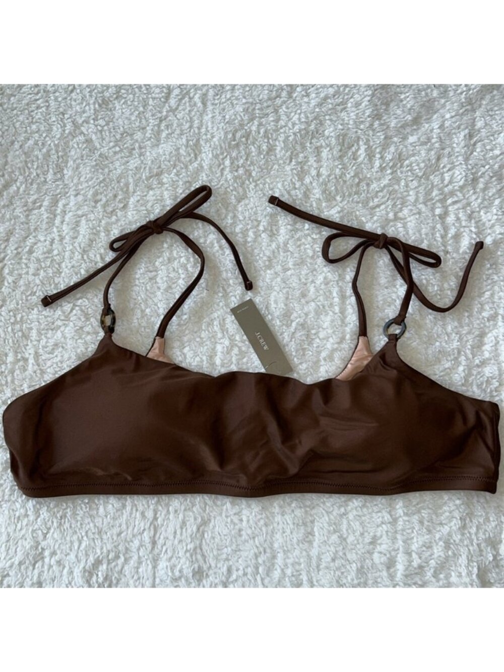 J. Crew O-Ring Tie Shoulder Bikini Top Size 2X Brown NWT